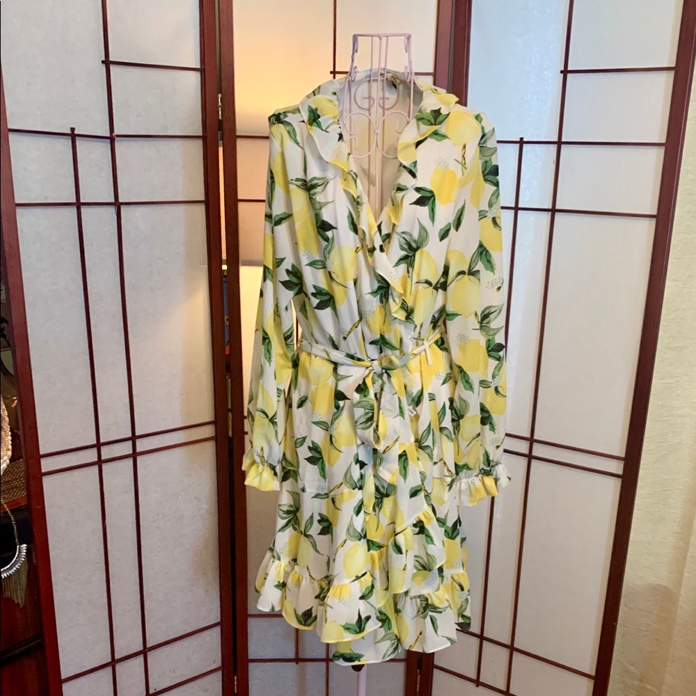 Ella Moon Lemon Print Wrap Dress XL